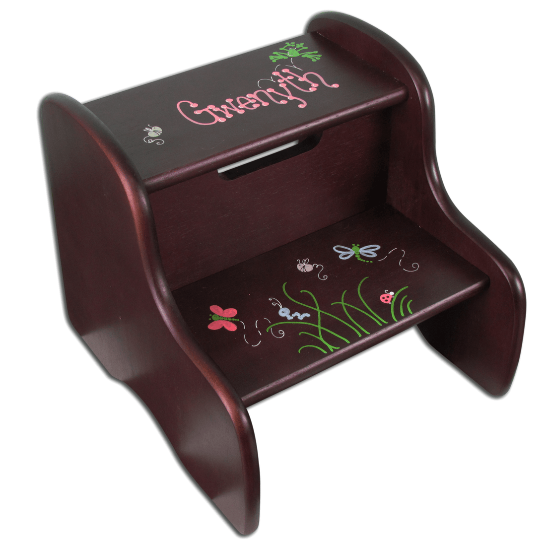 Hand Painted Espresso Two Step Stool - MyBambino.com