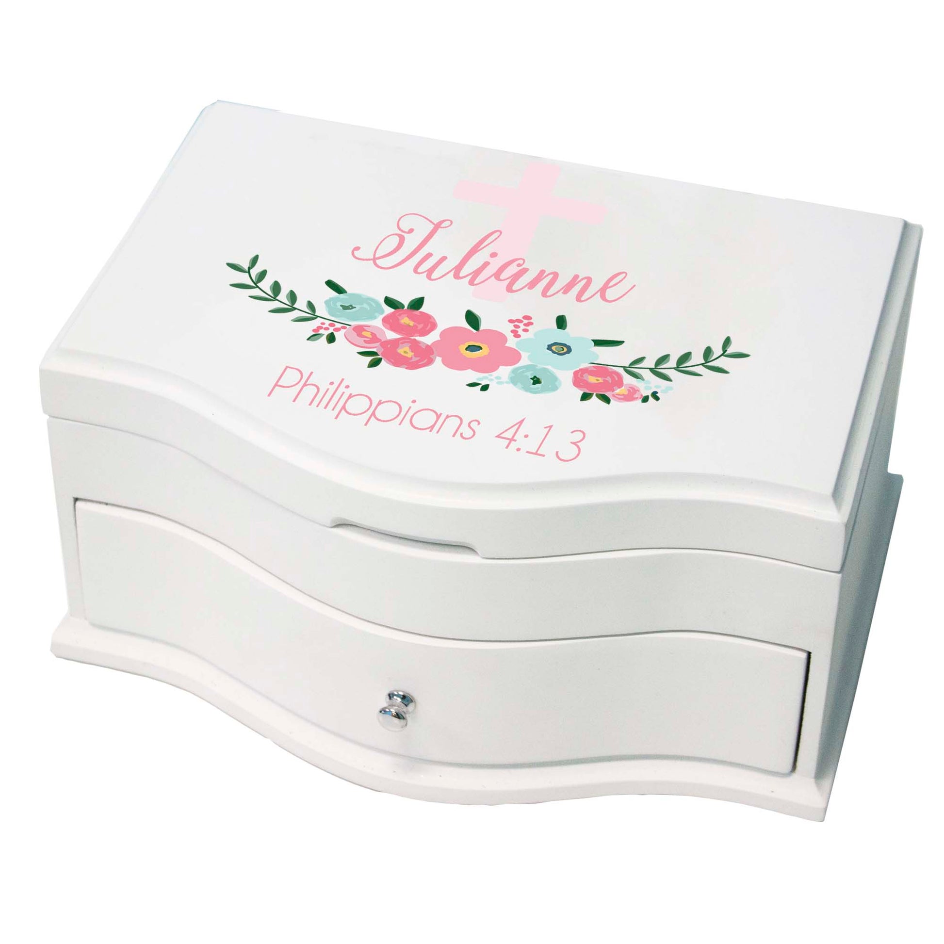 Girl's Princess Jewelry Box - Spring Floral with Cross - MyBambino.com