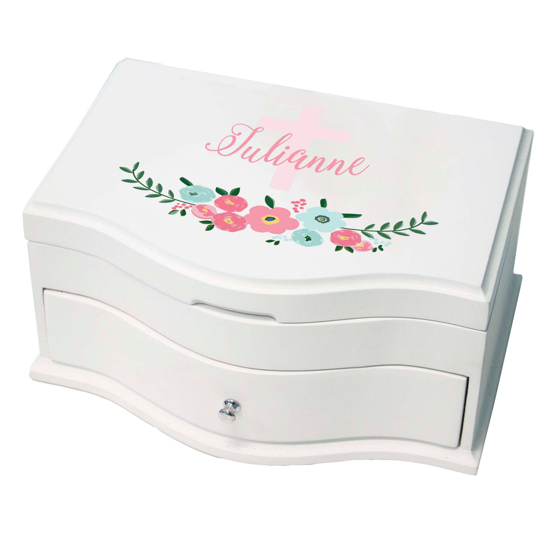 Girl's Princess Jewelry Box - Spring Floral with Cross - MyBambino.com