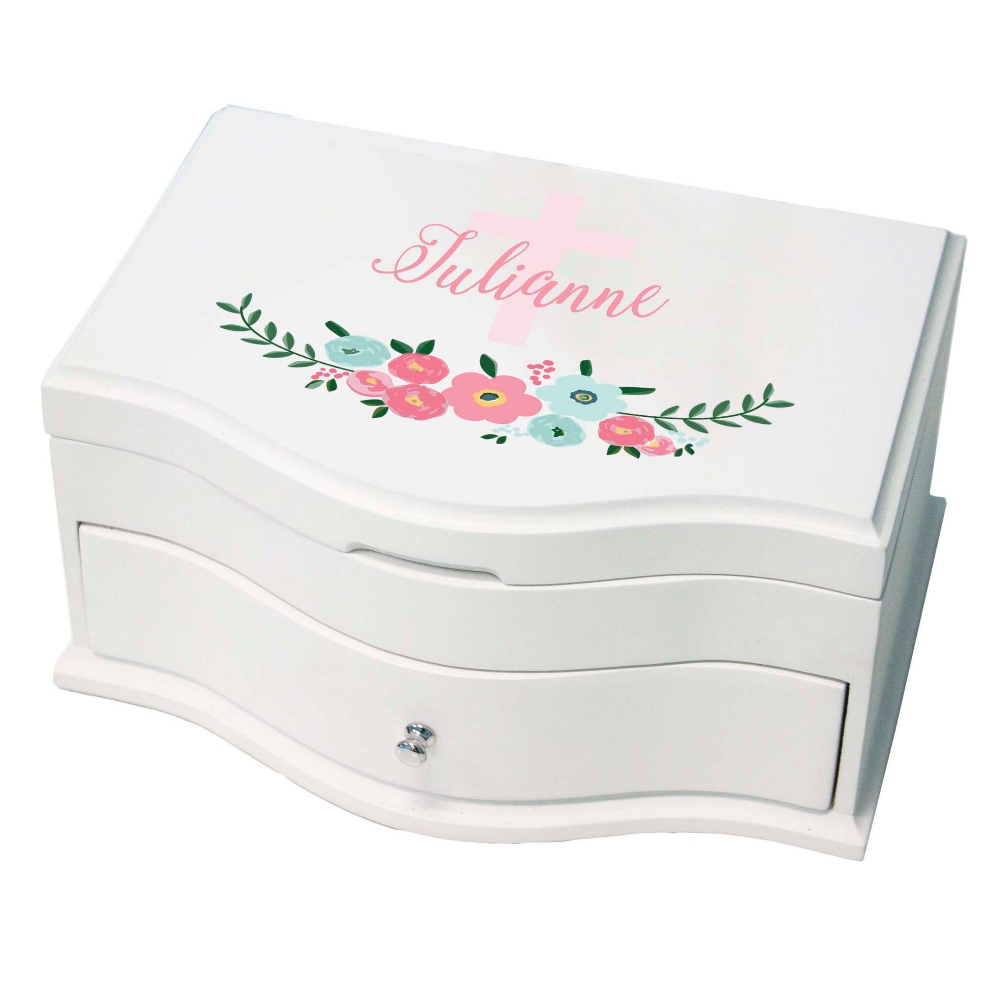Girl's Princess Jewelry Box - Spring Floral with Cross - MyBambino.com