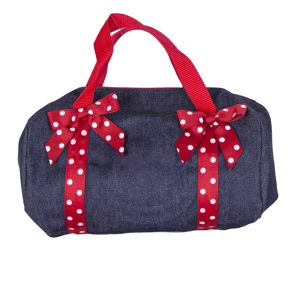 Embroidered Red Polka Dot Denim Duffle - MyBambino.com