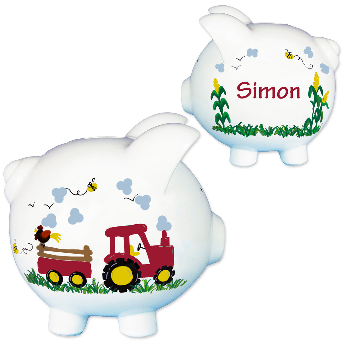 Hand Painted Red Tractor Piggy Bank - MyBambino.com