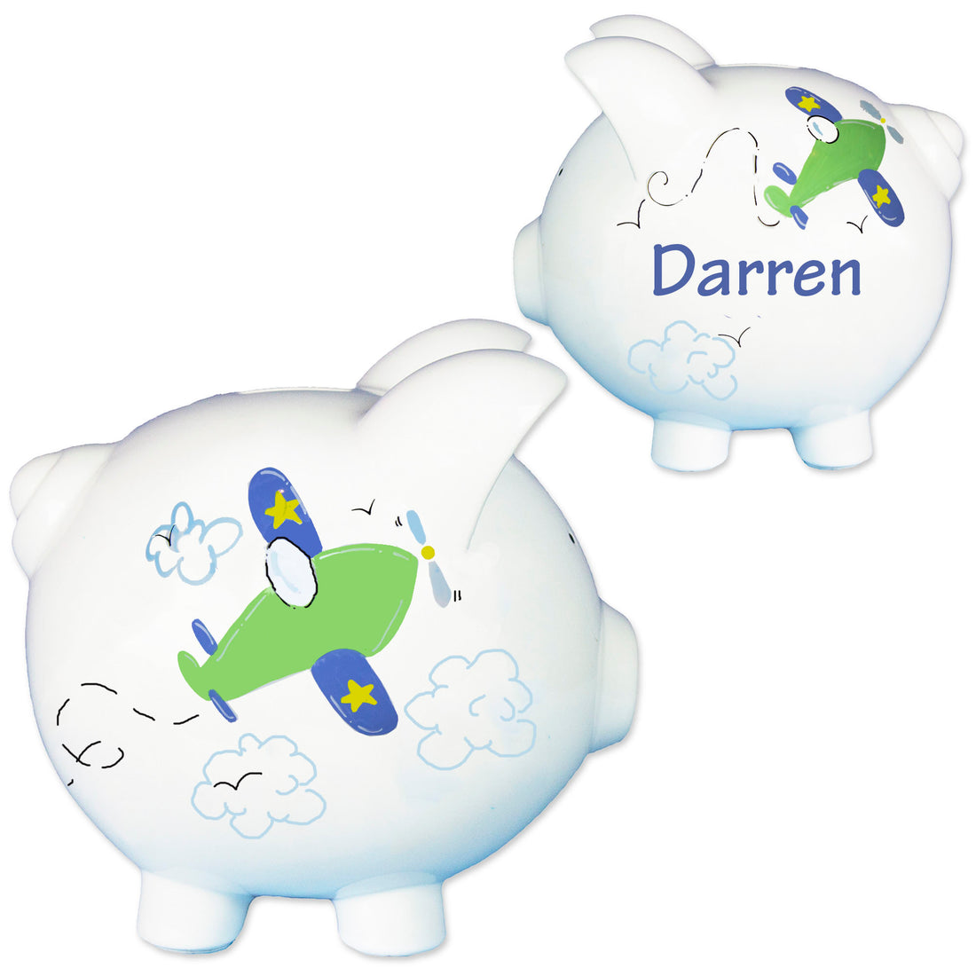 Hand Painted Piggy Bank - Airplane - MyBambino.com