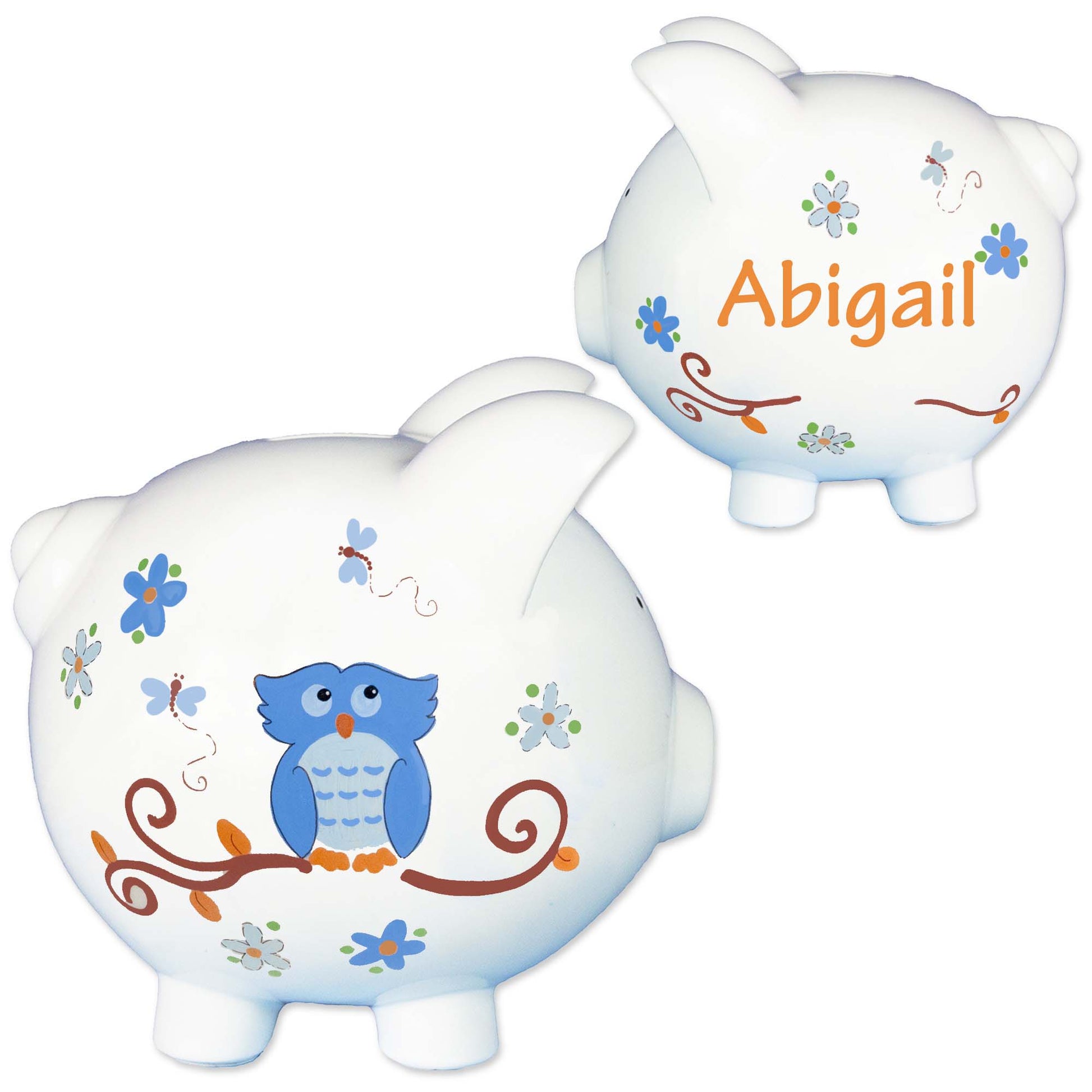 Hand Painted Blue Hoot Owl Piggy Bank - MyBambino.com