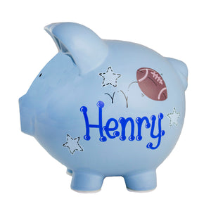 Hand Painted Blue Piggy Bank