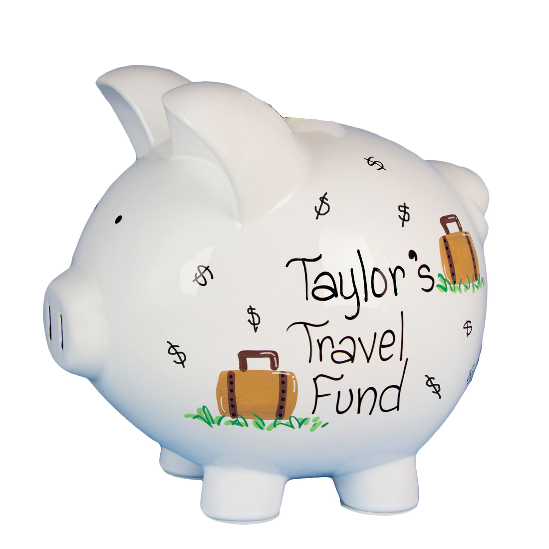 Hand Painted Personalized Travel Fund Piggy Bank - MyBambino.com