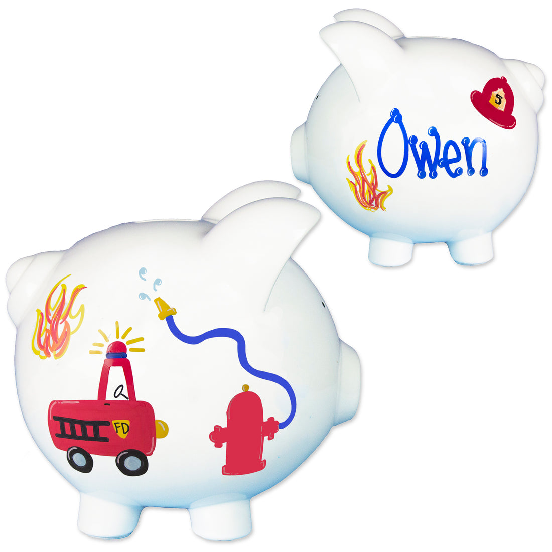 Hand Painted Firetruck Piggy Bank - MyBambino.com