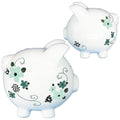 Hand Painted Floral Teal Piggy Bank - MyBambino.com