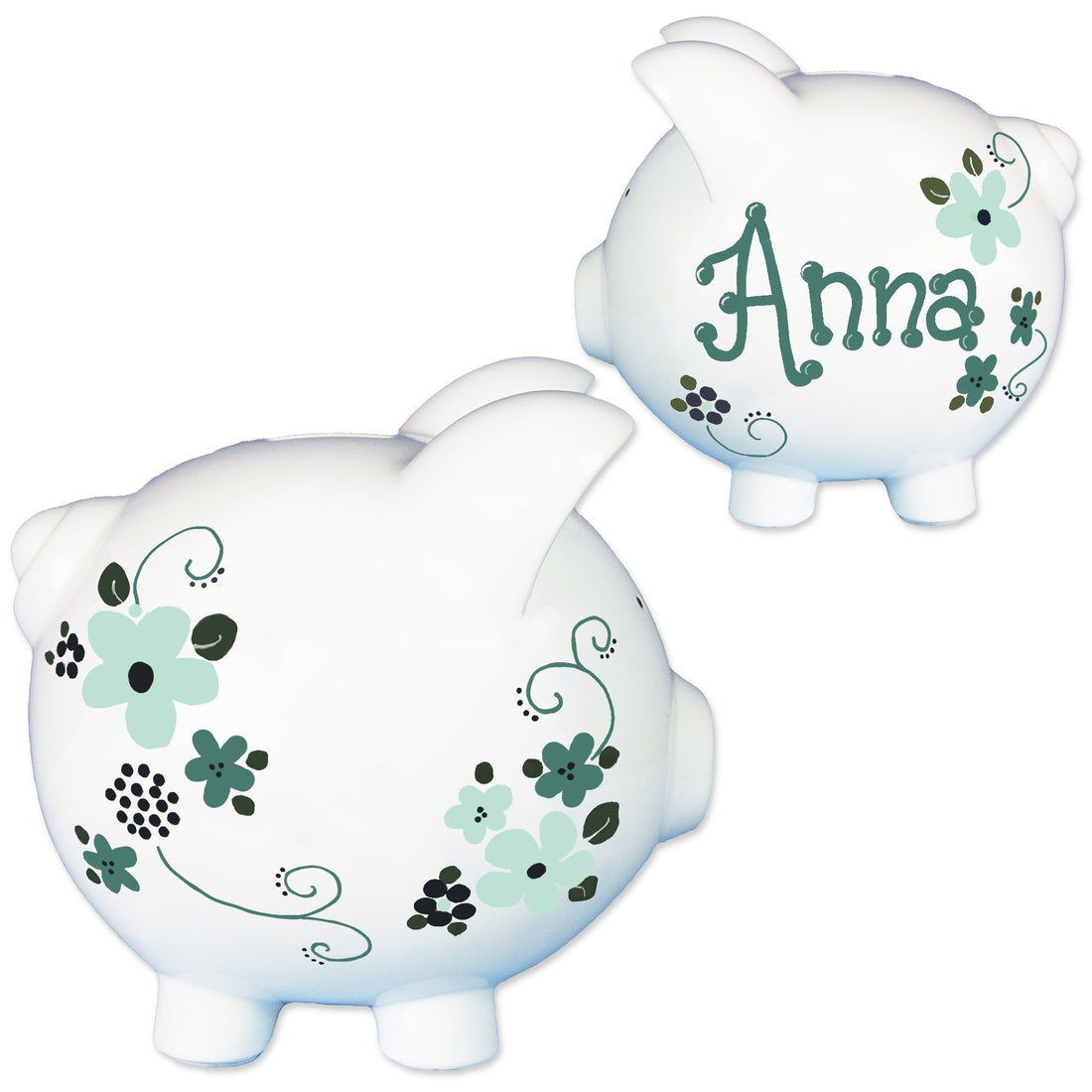 Hand Painted Floral Teal Piggy Bank - MyBambino.com