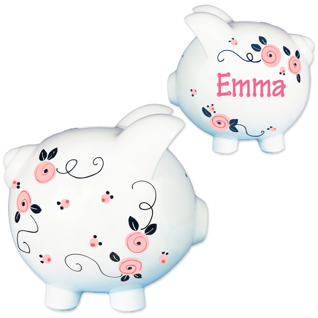 Hand Painted Pink Navy Rosie Posie Piggy Bank - MyBambino.com