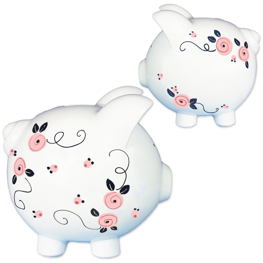 Hand Painted Pink Navy Rosie Posie Piggy Bank - MyBambino.com