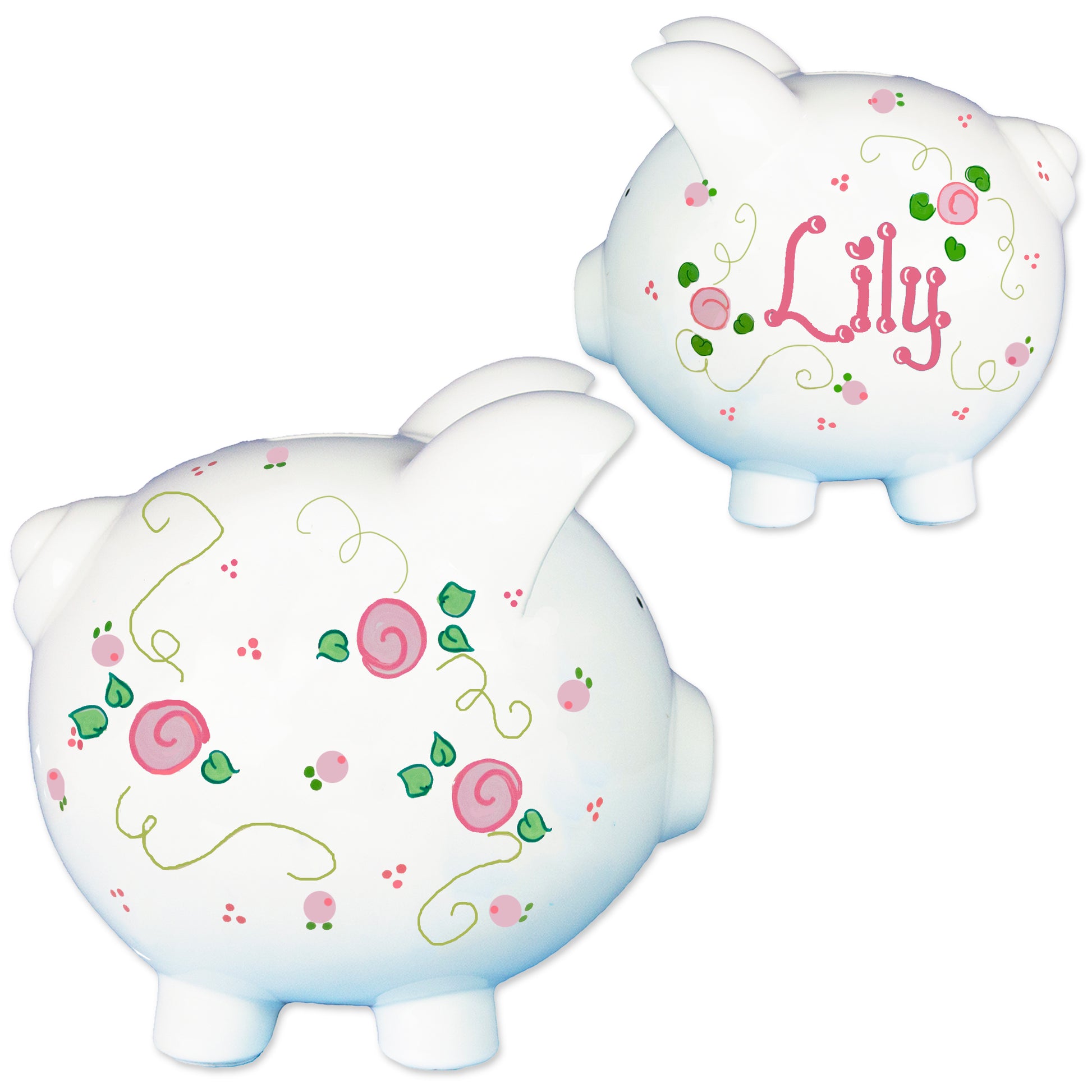 Hand Painted Rosie Posie Piggy Bank - MyBambino.com