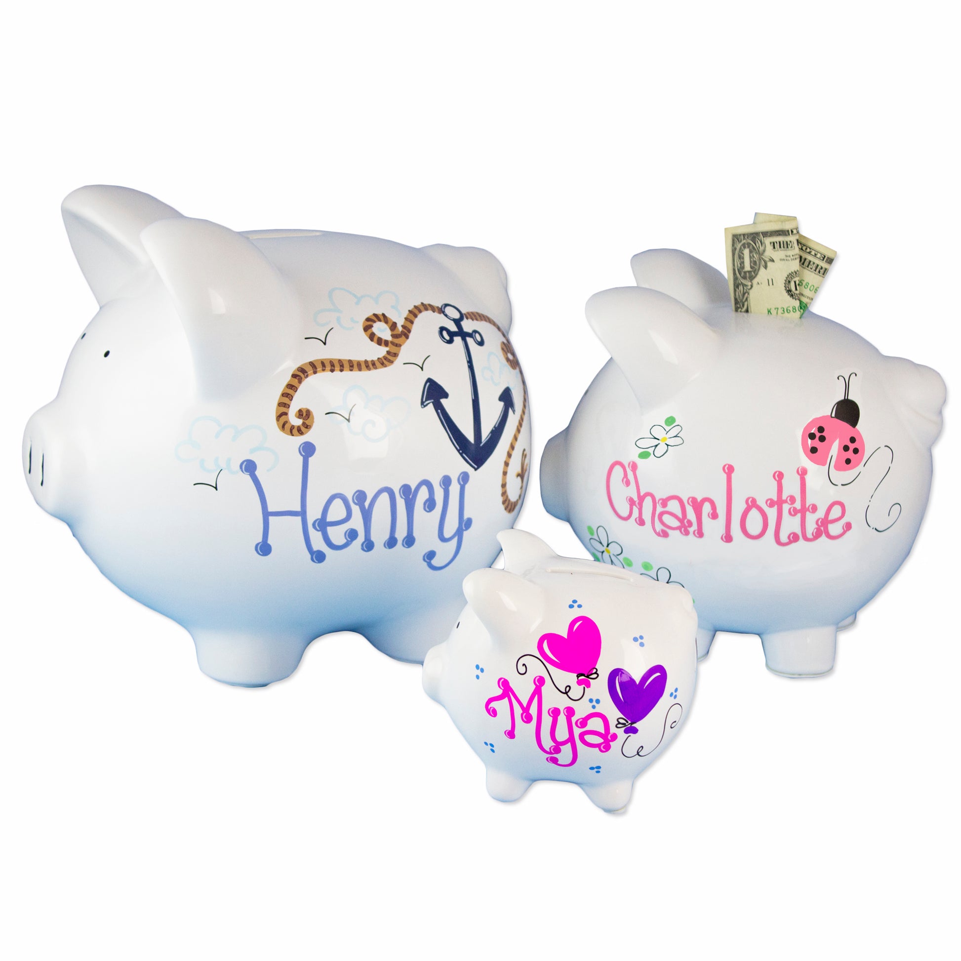 Hand Painted Retro Garden Piggy Bank - MyBambino.com