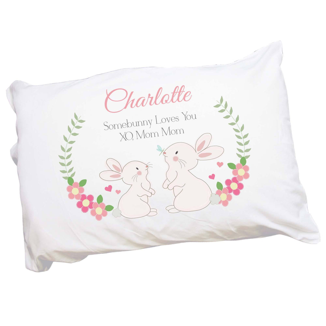 Girl's Personalized Floral Bunny Pillowcase - MyBambino.com