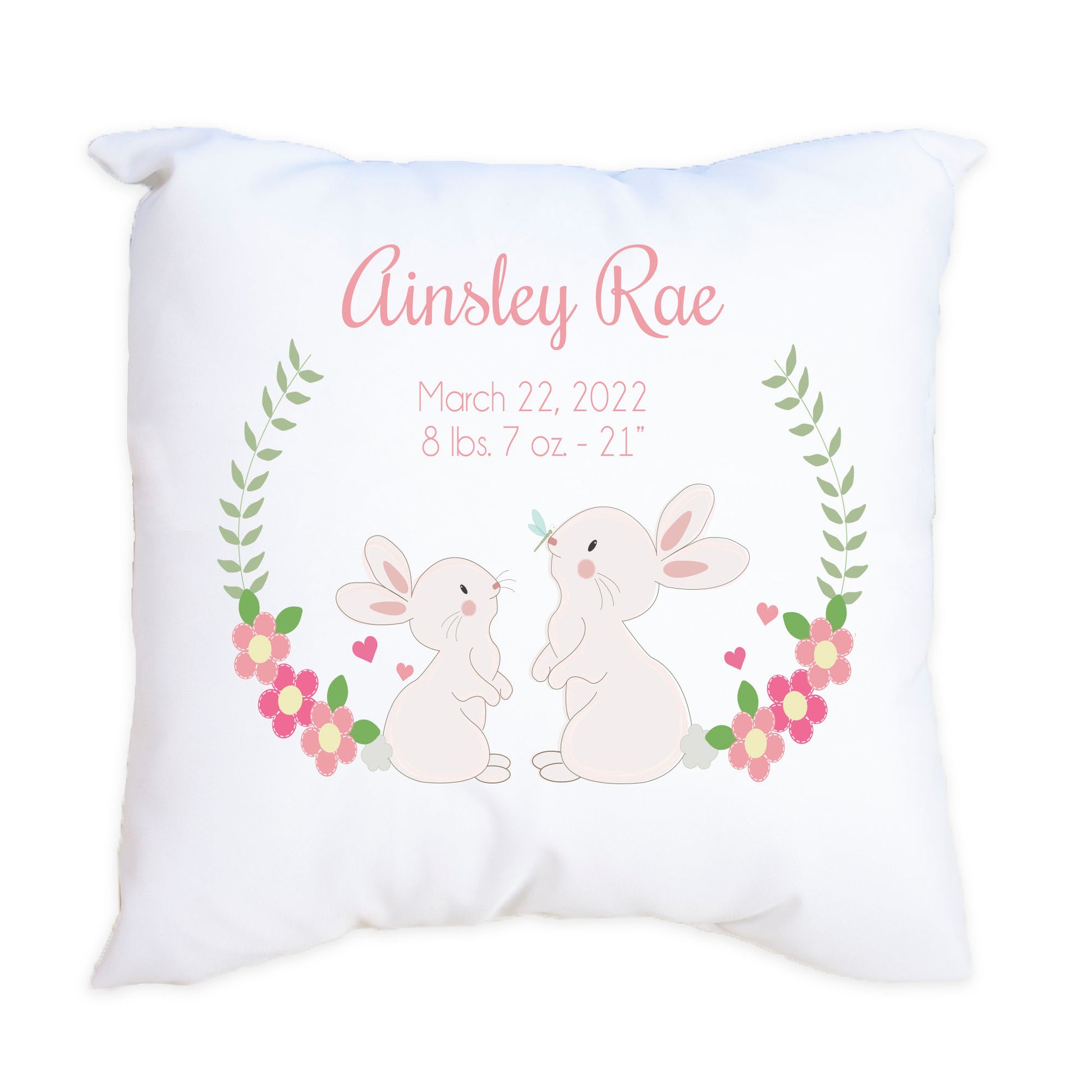 Personalized Floral Bunny Throw Pillowcase - MyBambino.com