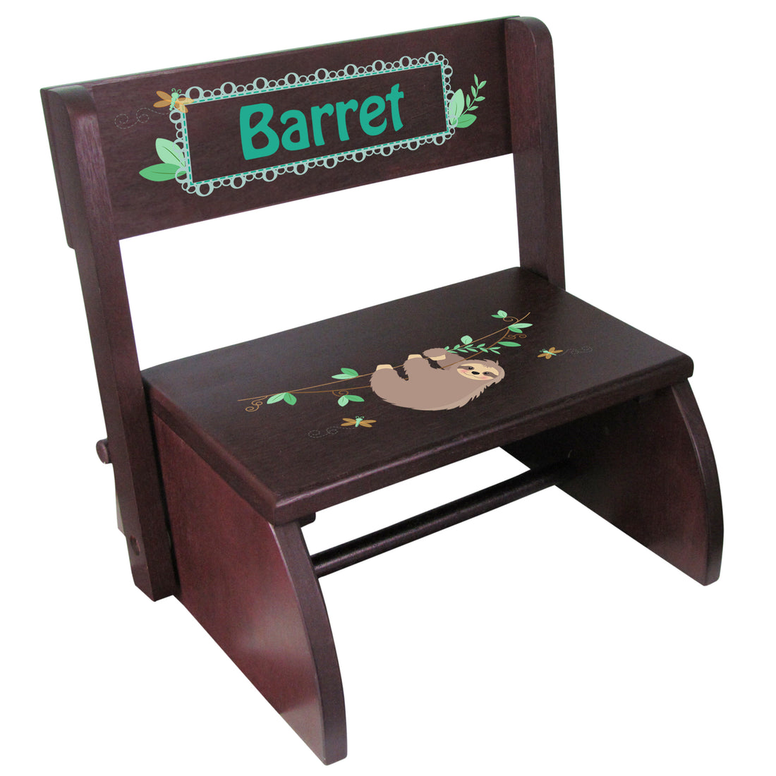 Personalized Sloth Child's Espresso Flip Stool - MyBambino.com