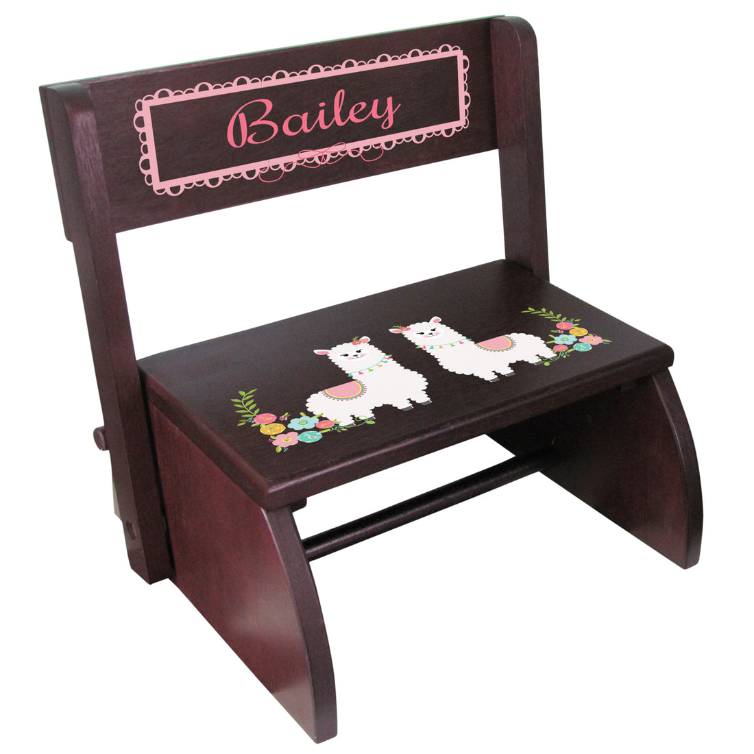 Personalized Llama Alpaca Child's Espresso Flip Stool - MyBambino.com