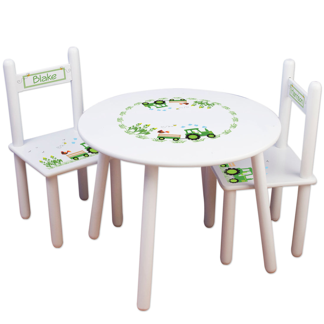 Children's White Table Chair Set - Green Tractor - MyBambino.com