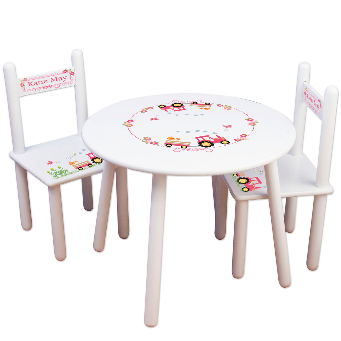 Girl's White Table Chair Set - Pink Tractor - MyBambino.com