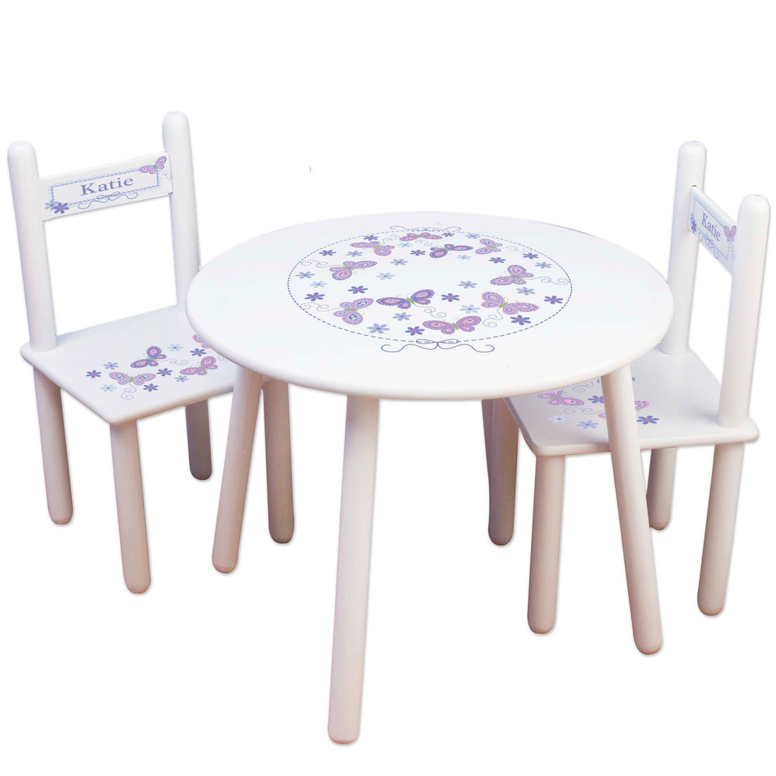 Girl's White Table Chair Set - Lavender Butterflies - MyBambino.com