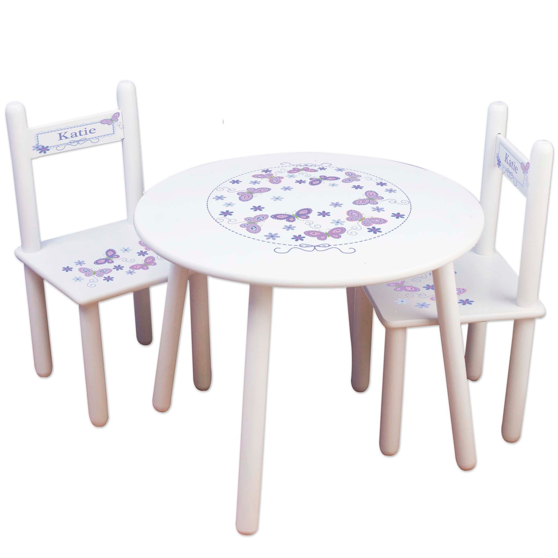 Girl's White Table Chair Set - Lavender Butterflies - MyBambino.com