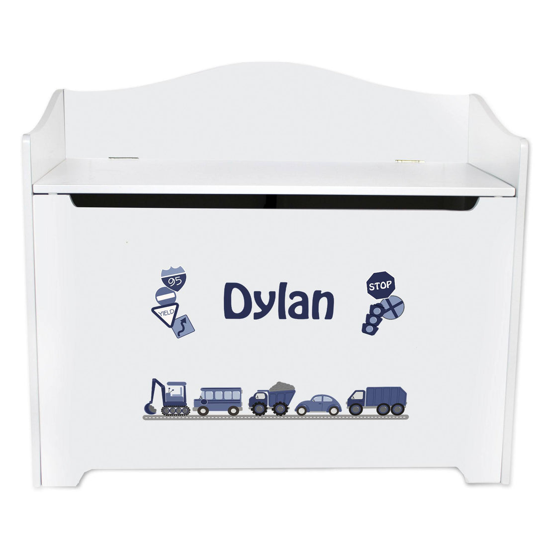 Personalized Transportation White Toy Box Bench - MyBambino.com