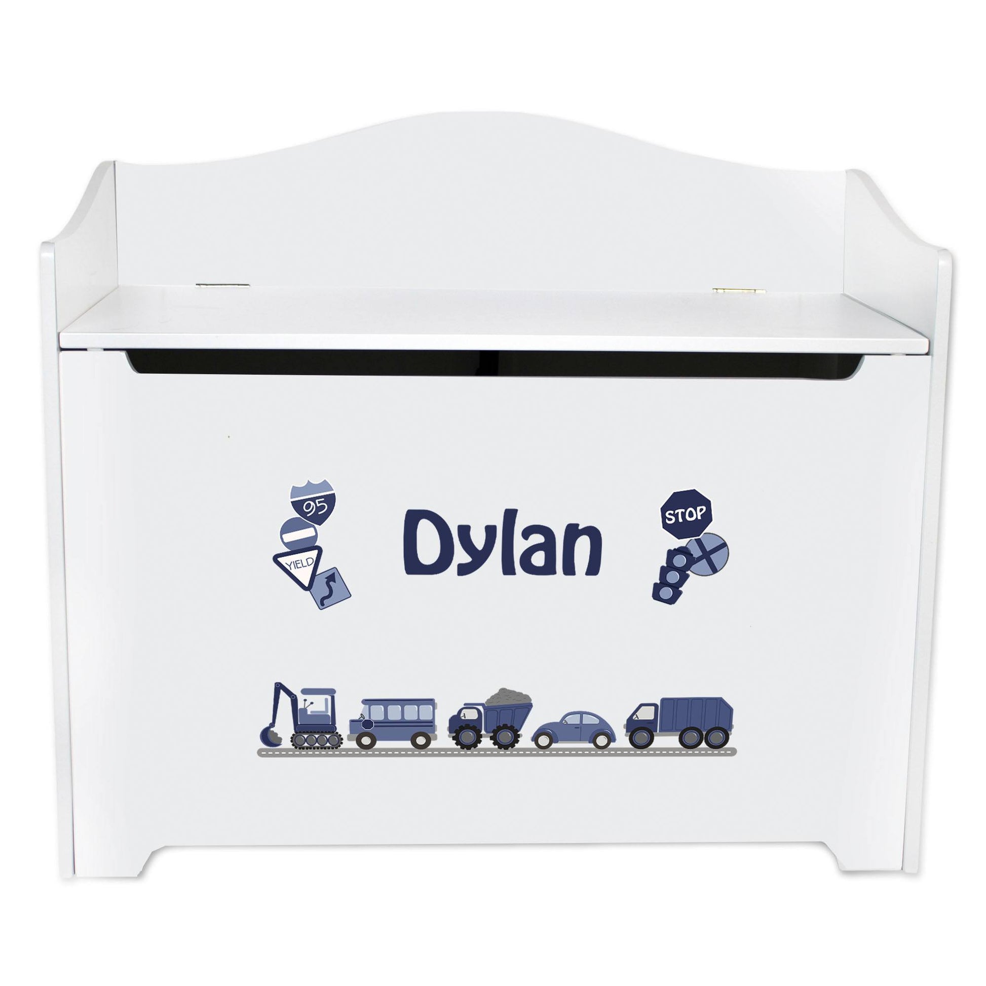 Personalized Transportation White Toy Box Bench - MyBambino.com