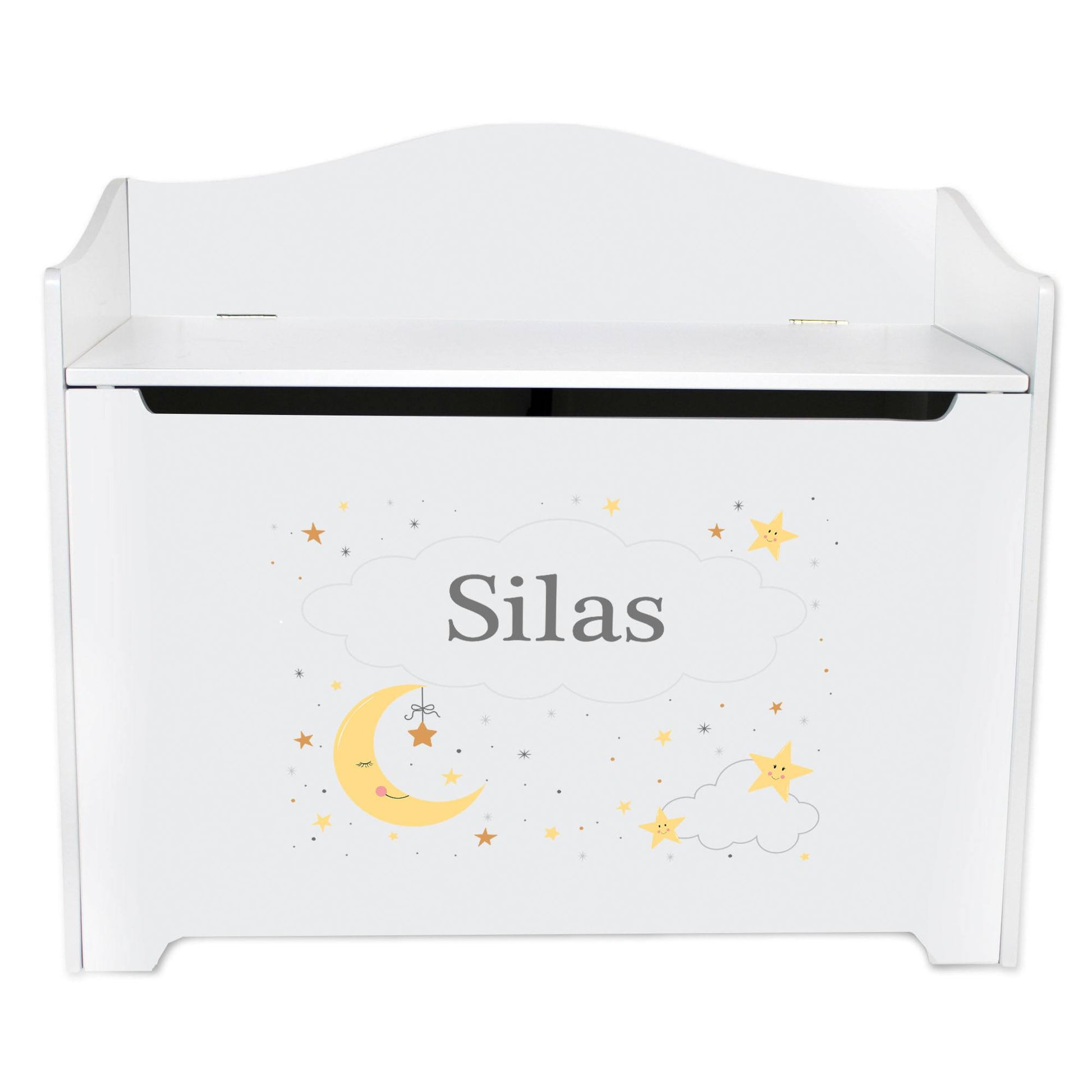 Personalized Celestial Moon White Toy Box Bench - MyBambino.com