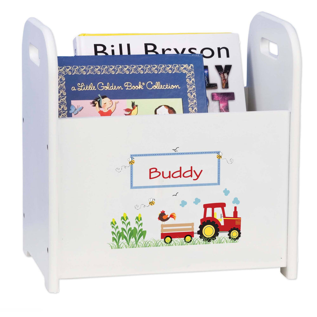 Personalized Red Tractor Book storage - MyBambino.com