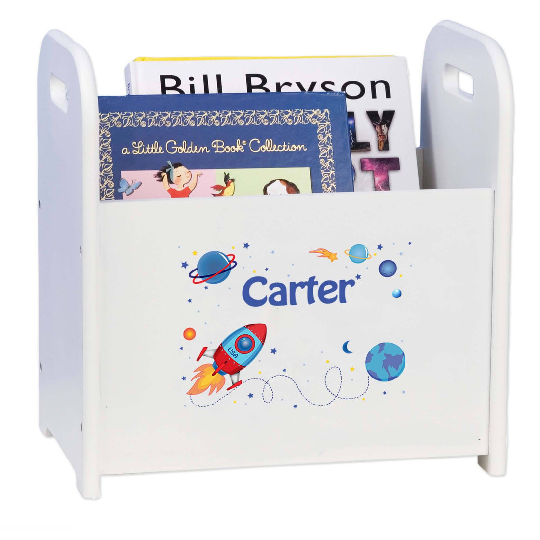 Personalized Rocket White Book Caddy - MyBambino.com