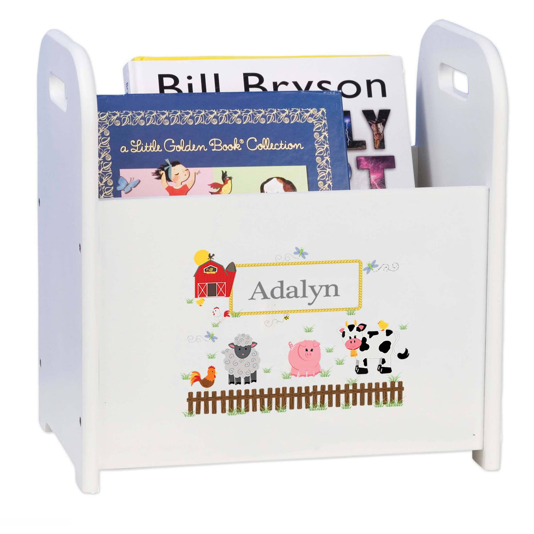 Personalized Barnyard Friends White Book Caddy And Rack - MyBambino.com