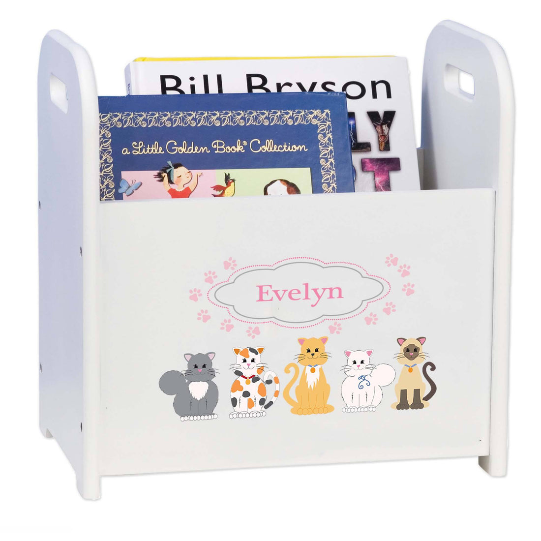 Personalized Pink Cats White Book Caddy - MyBambino.com