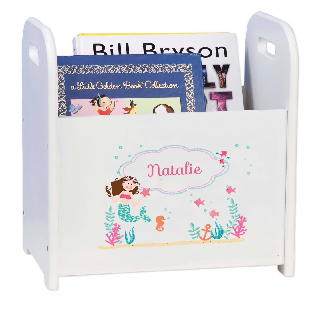 Personalized Brunette Mermaid Princess White Book Caddy - MyBambino.com