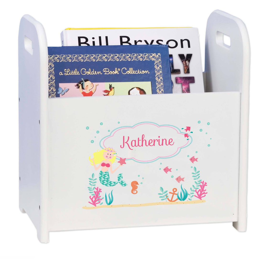 Personalized Blonde Mermaid Princess White Book Caddy And Rack - MyBambino.com