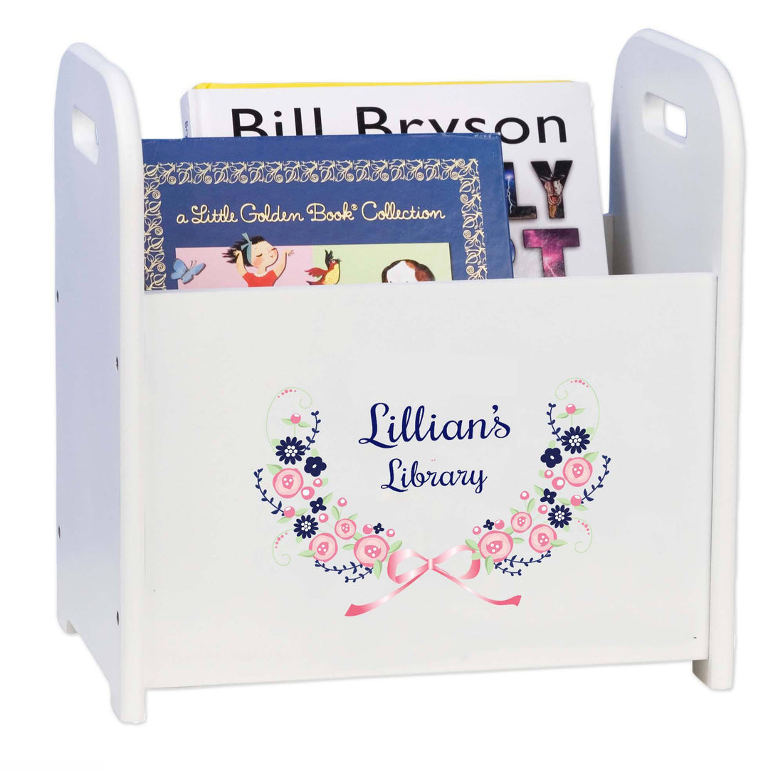 Personalized Navy Pink Floral Garland Book Caddy - MyBambino.com