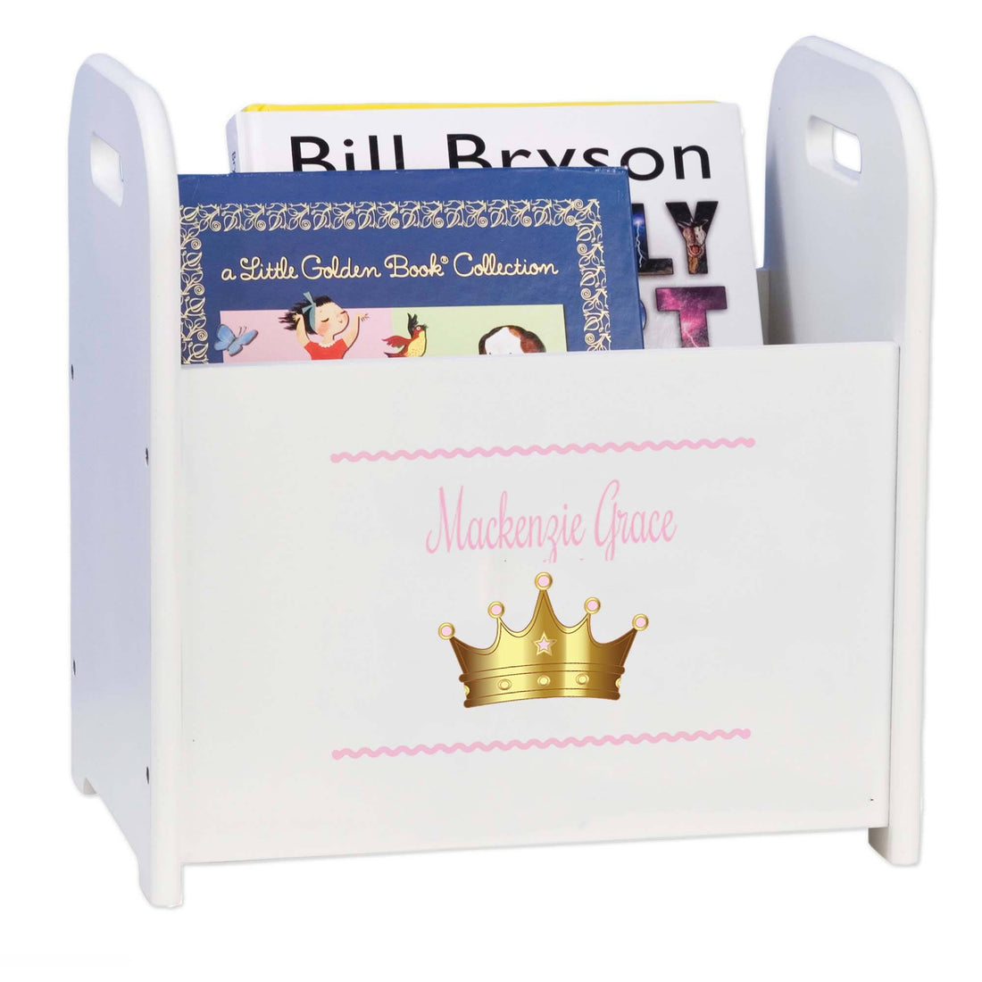Personalized Pink Princess Crown White Book Caddy - MyBambino.com