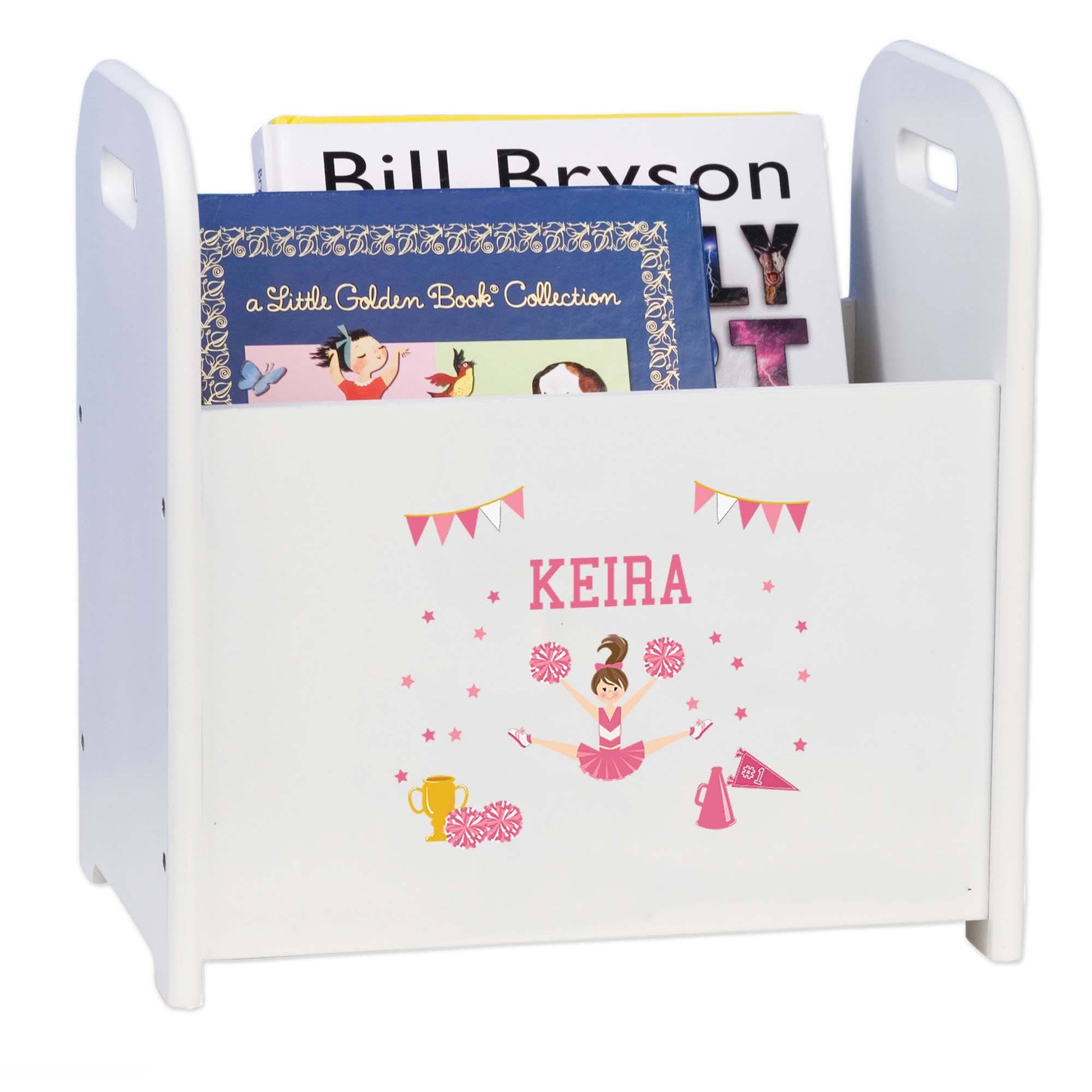 Personalized Cheerleader Brunette Pink Book Caddy - MyBambino.com