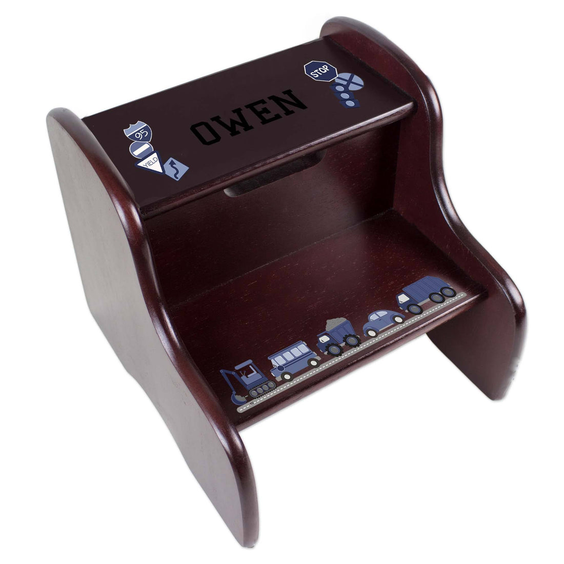 Personalized Transportation Espresso Two Step Stool - MyBambino.com