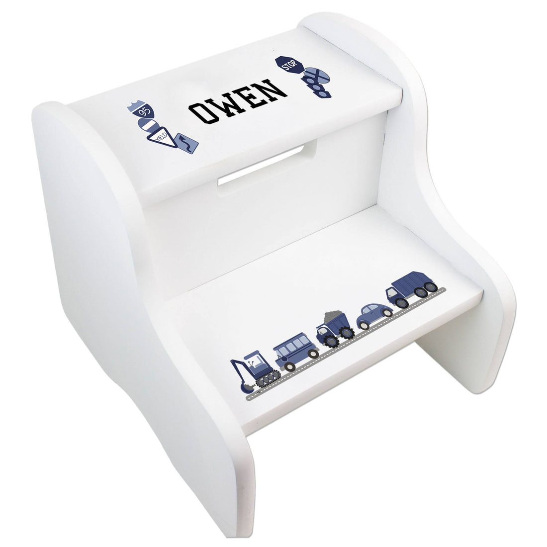 Personalized Transportation White Two Step Stool - MyBambino.com