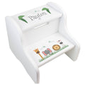 Personalized Safari Animals White Two Step Stool - MyBambino.com