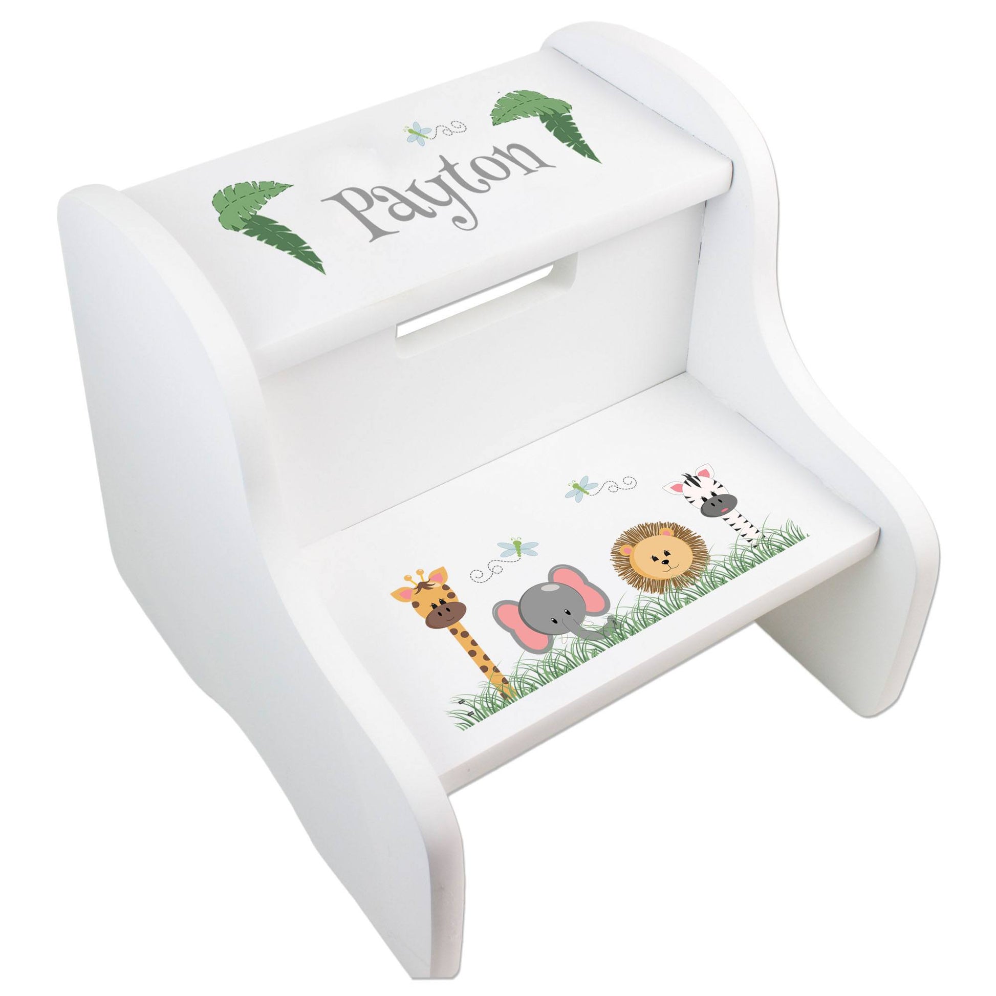 Personalized Safari Animals White Two Step Stool - MyBambino.com