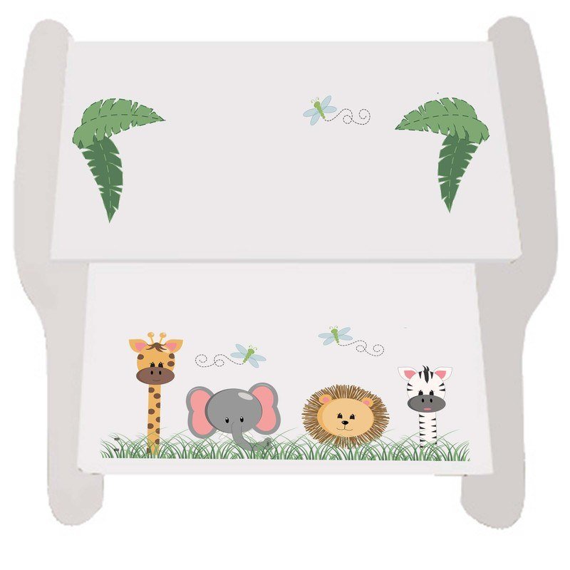 Personalized Safari Animals White Two Step Stool - MyBambino.com