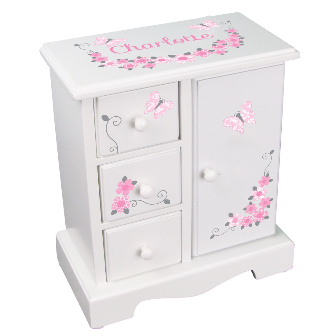 Jewelry Armoire - Pink Gray Butterfly Garland - MyBambino.com