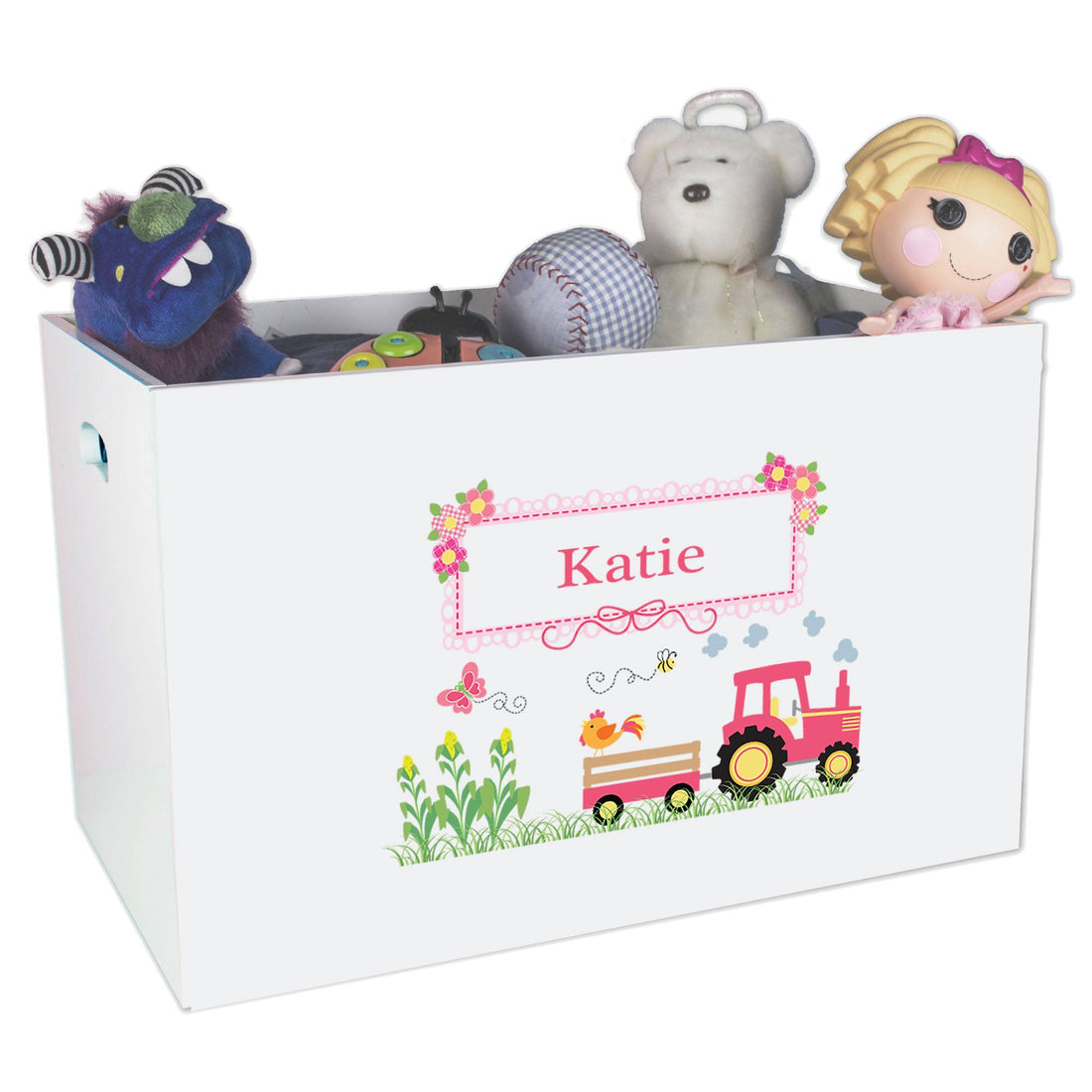 Open Top Toy Box - Pink Tractor - MyBambino.com