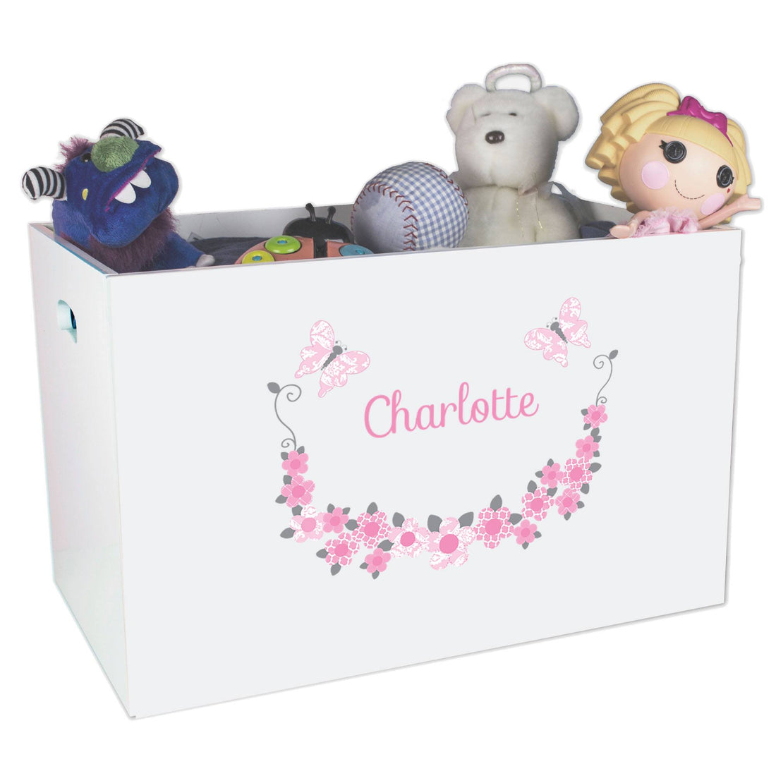 Open Top Toy Box - Pink and Gray Butterflies - MyBambino.com