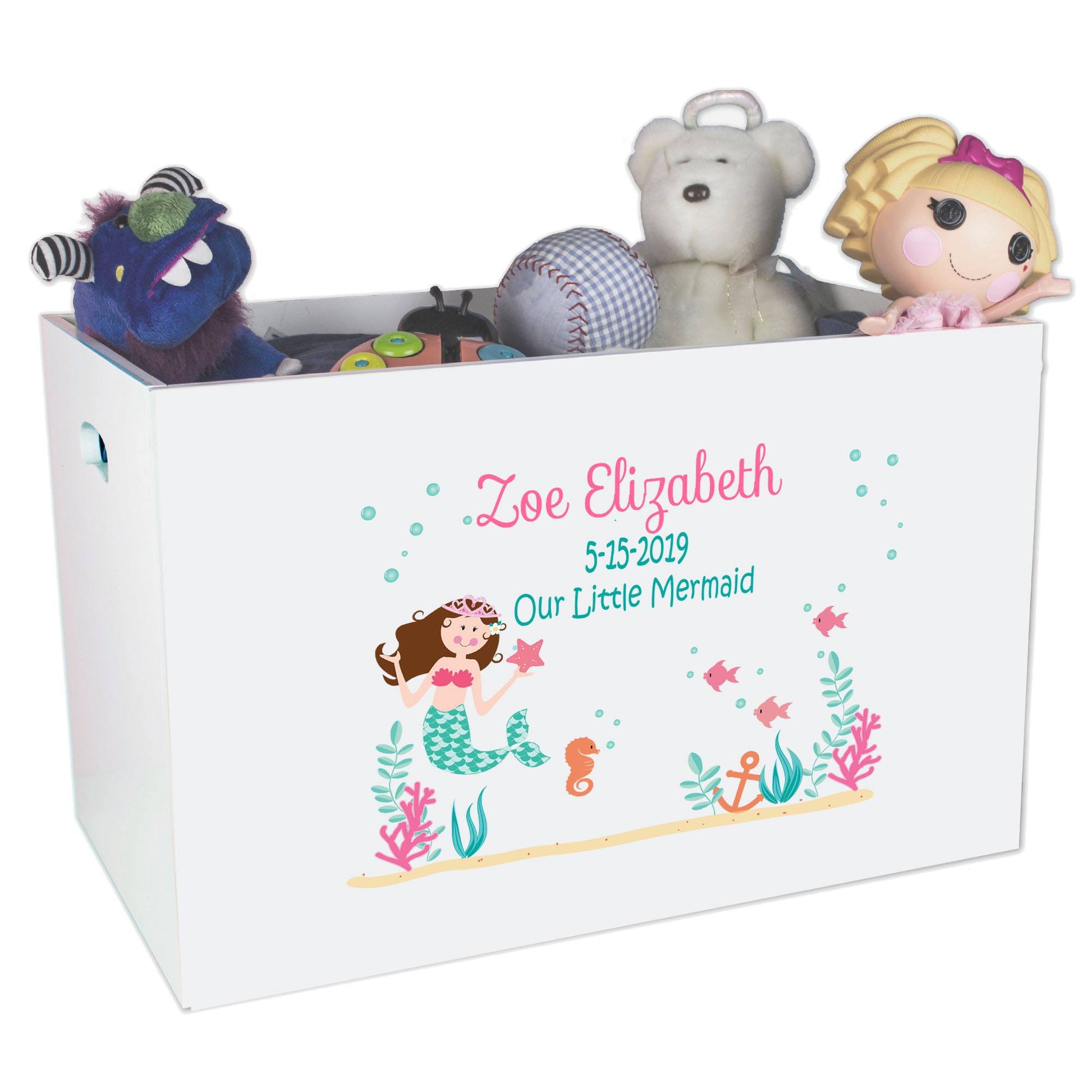 Open Top Toy Box - Brunette Mermaid Princess - MyBambino.com