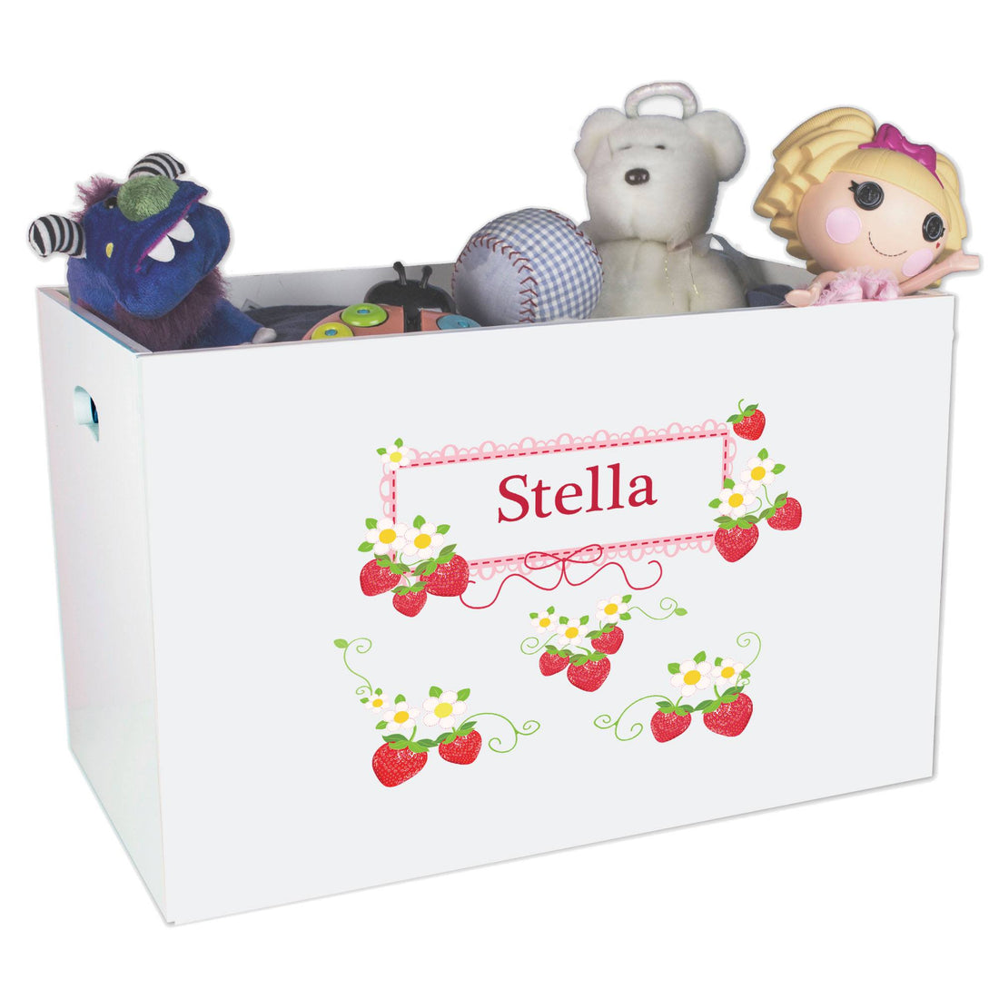 Open White Toy Box Bench with Strawberries design