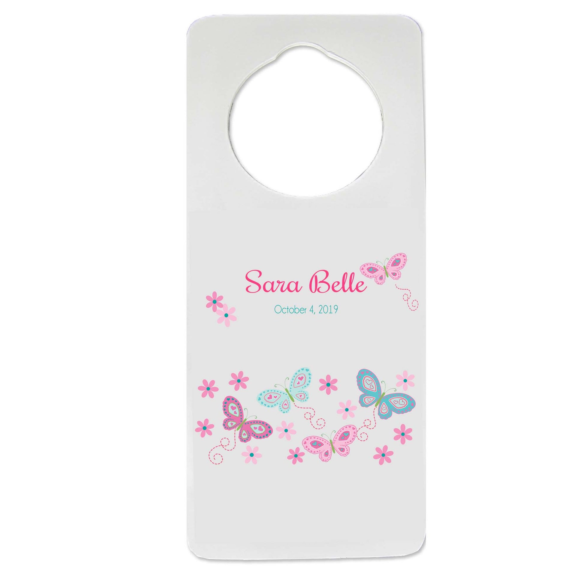 Aqua Pink Butterflies Door Hanger - MyBambino.com