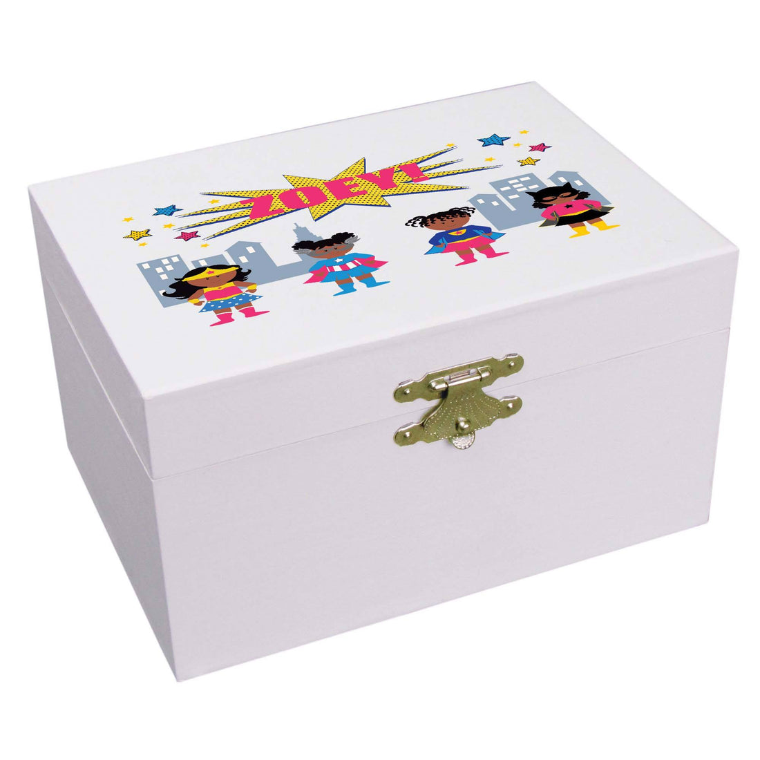 Personalized African American Superhero Girl Ballerina Jewelry Box 