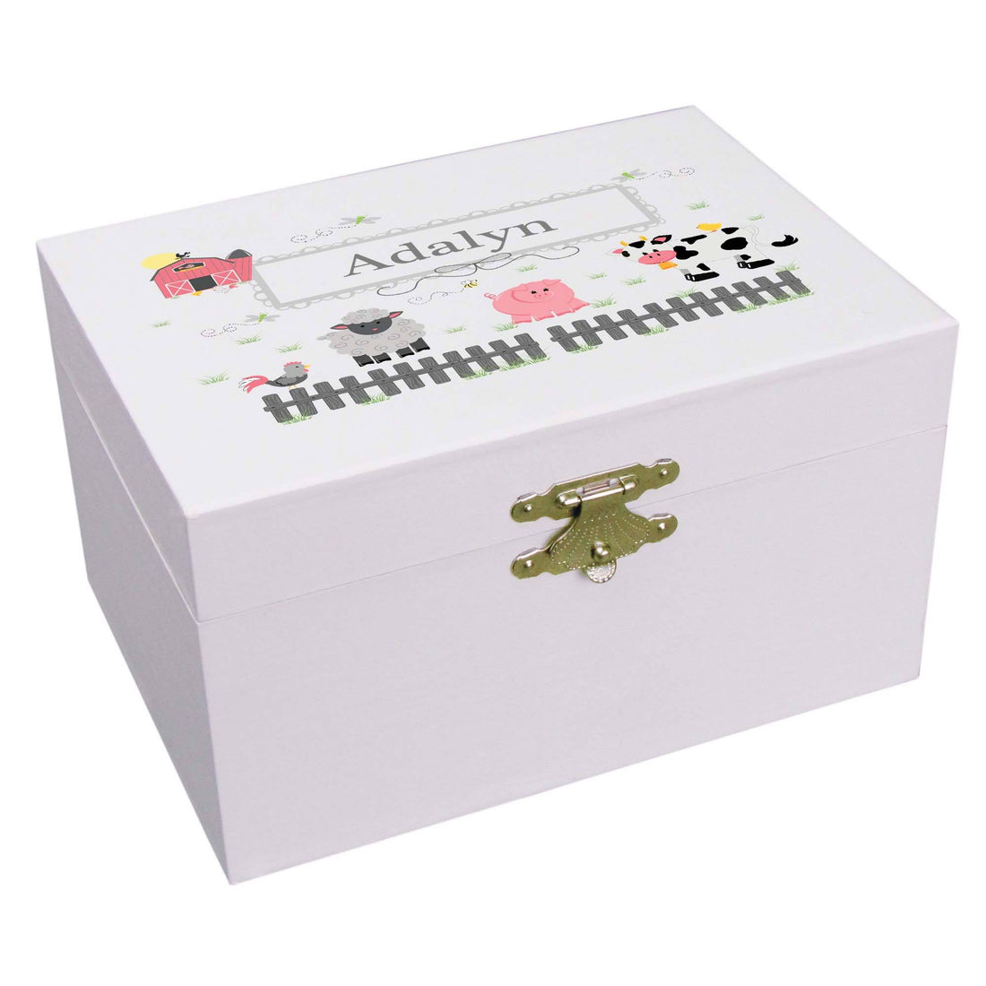 Personalized Ballerina Jewelry Box with Barnyard Friends Pastel design